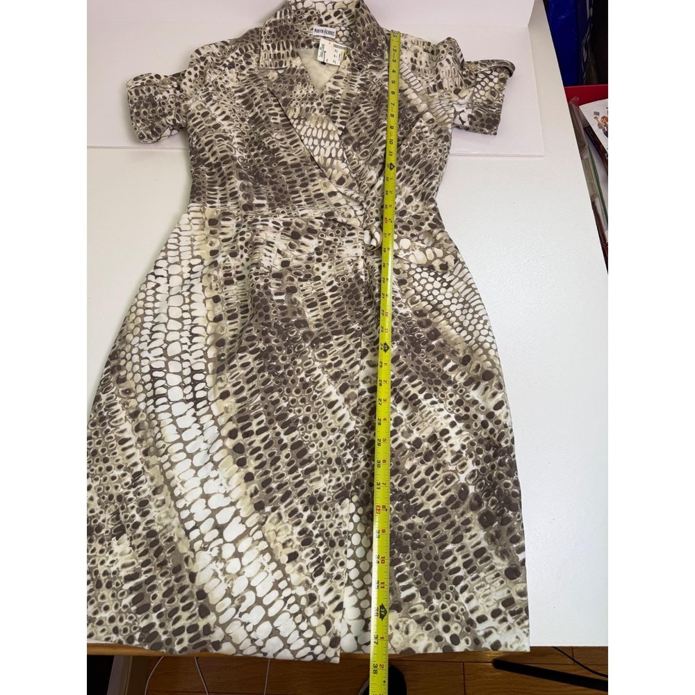 Marvin Richards Vintage Snakeskin Print Faux Wrap Sheath Dress Tan Brown Size 10 - Picture 7 of 11